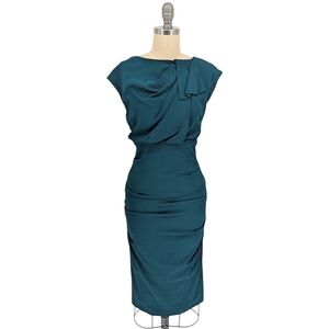 30087 Artelier Nicole Miller Ruched Bodycon Dress Green size 4 preppy Business